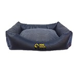 Luxury Faux Leather Dog Bed - Large Black & Grey Cord Inner Cushion 40" x 27" x 14"
